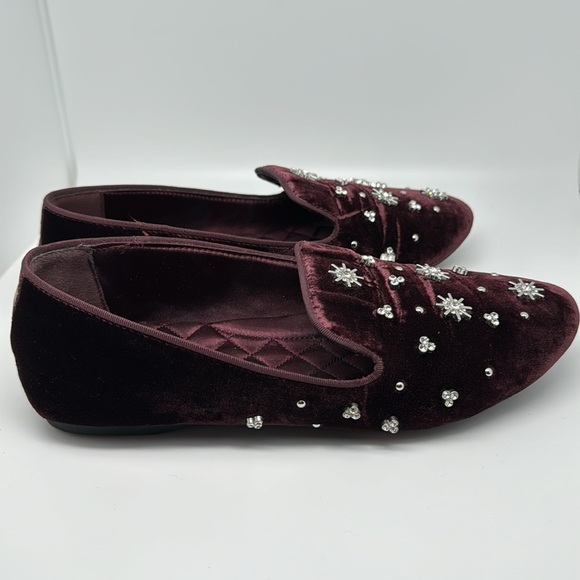 Birdies The Starling Maroon Crystal Velvet Loafer Slip on Flat Shoes Size 7.5 - Picture 9 of 14